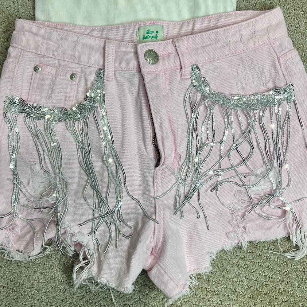Pink Fringe Shorts